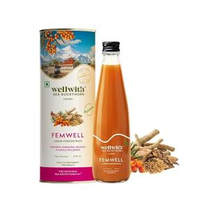 WellWith Femwell (Femwin) 300ml (Pack of 1) | Sea Buckthorn, Shatavari, Ashwagandha & Dashmool | Thyroid & Lactation Support |Pulp Juice For Women Wellness