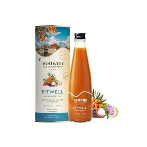 Wellwith Sea Buckthorn Fitwin (Fitwell) Juice 300ml | Makes 50 Glasses | Natural Vitamin C, Omega 3 6 7 9, Antioxidants Immunity, Skin Glow & Gut Health Support | Herbal Juice Supplement